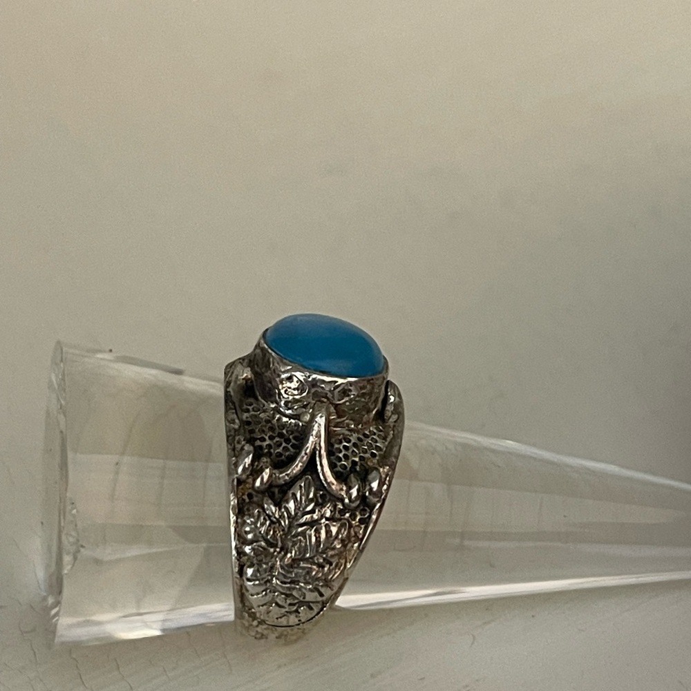 Vintage Turquoise Mens Ring 925 Size 8.5
